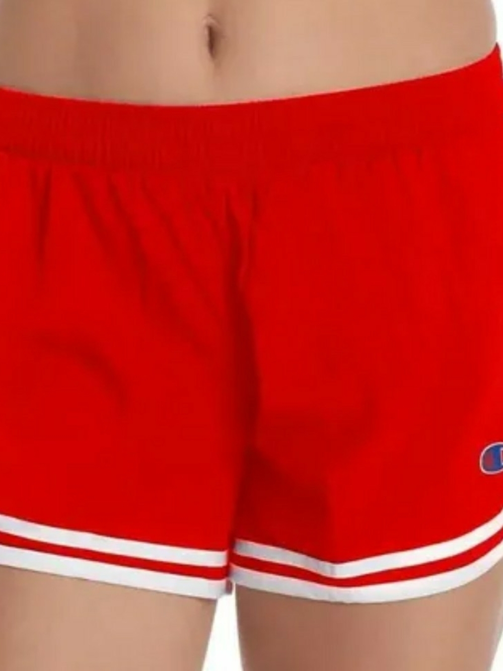 Champion Women's Bright Red Athletic  Varsity Shorts with White Trim